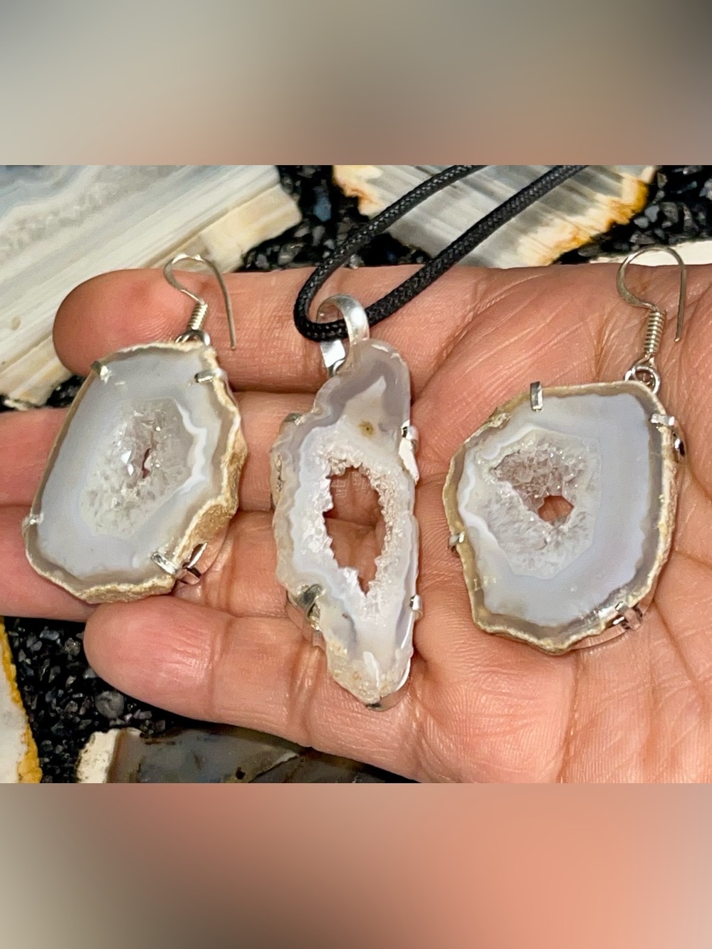 Unevenly Pretty Solar Quartz Stalactite Crystal Pendant & Earrings